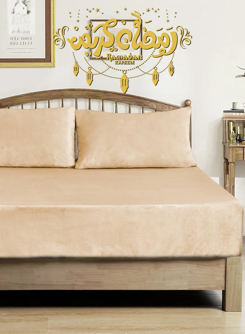 Master Home Textile Velvet Fitted Sheet Set, Queen Size - 3PCS,Fits 160 x 200 cm Bed, Soft & Cozy